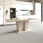 Rectangular extendable dining table, suitable for 6-10 people, with veined travertine pattern, dimensions 160-200 cm, simple and elegant. - Grand Goldman Shop