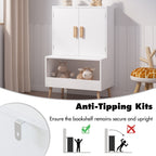 Kids Toy Storage Cabinet with Doors and Open Shelf, White Modern Wooden Organizer with Natural Wood Legs, Toddler Bookshelf f