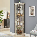 Corner Glass Cabinet Lighted Curio Cabinet Corner Display Case for Living Room, Curio Cabinet, Antique collection, Wine,Bar Glass Storage Light Included, Antique White - Grand Goldman Shop