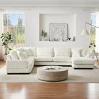 Modern Oversized U-shaped Sectional Sofa with Chaise Lounge in Beige Corduroy, 129' - Grand Goldman Shop