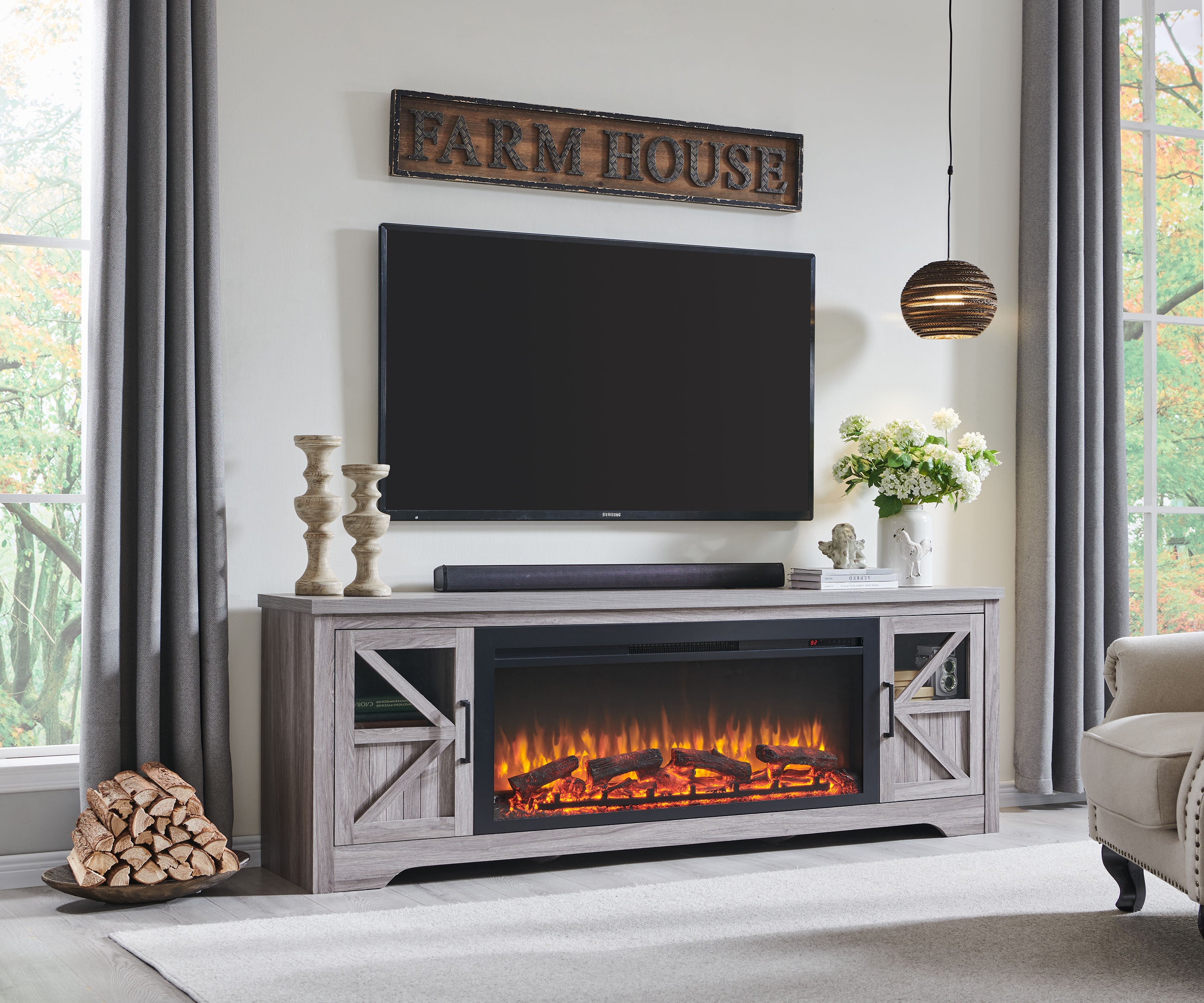 75' Fireplace TV Stand for TVs up to 80',with 44' Electric Fireplace - Grand Goldman Shop