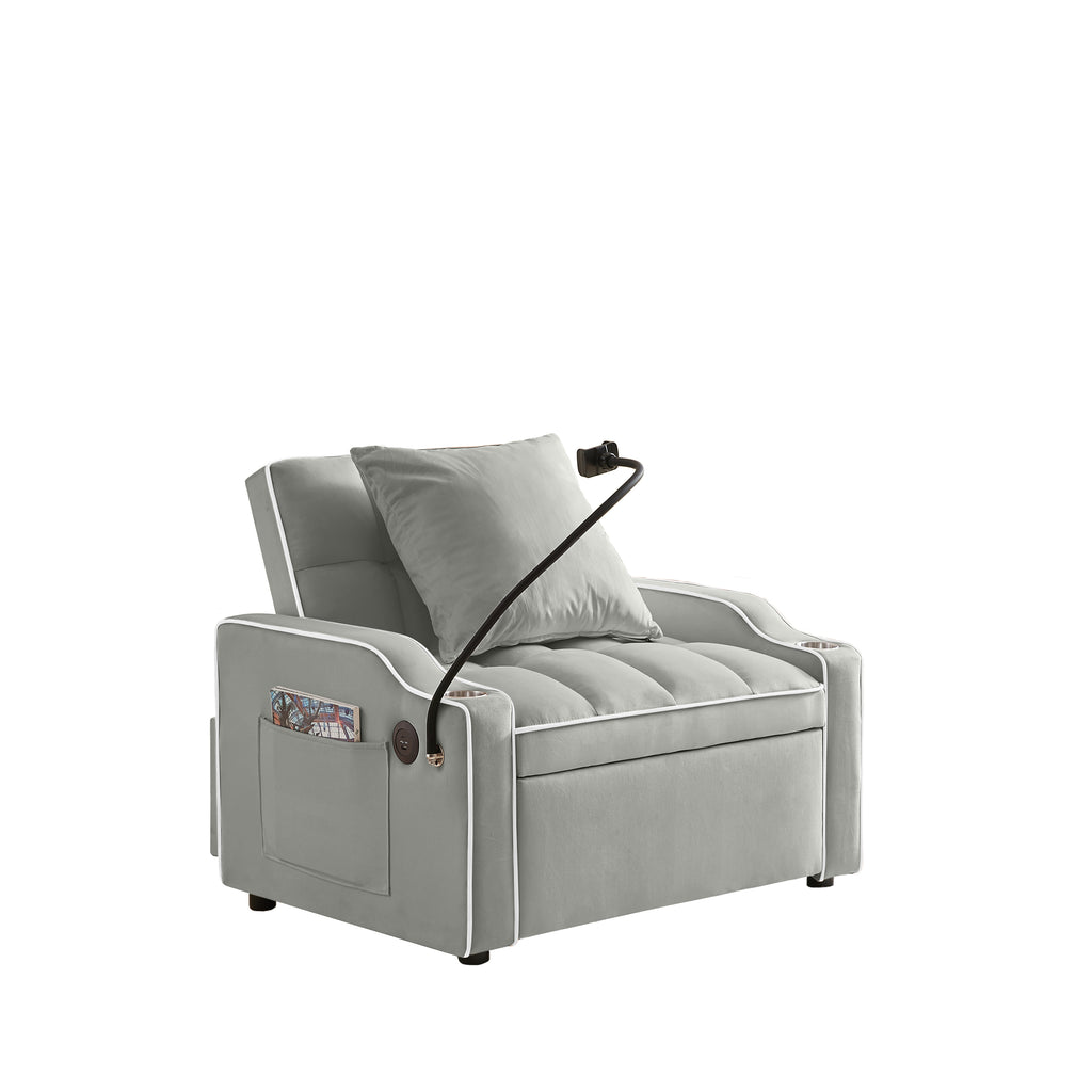 3-in-1 Sofa Bed, Convertible Sleeper Chair Sofa Bed Adjustable Pull Out Sleeper Chair Bed Multi-Pockets Folding Sofa Bed for Living Room Bedroom Small Space (Grey) - Grand Goldman Shop