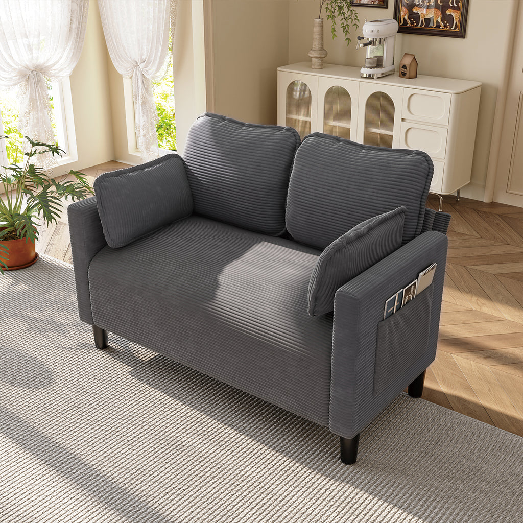 48' Soft Corduroy Loveseat Couch W/Soft Cushions,Side Storage Pocket,Sturdy Composite Board & Solid Wood Frame, High Rebound Sponge,Easy Assembly,Ideal for Living Room,Apartment,Dorm,Office. - Grand Goldman Shop