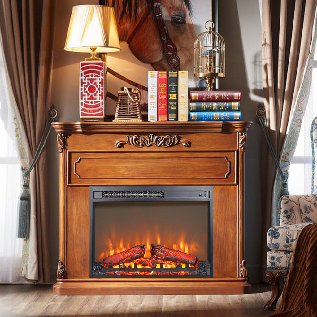 23 inch electric fireplace insert heater with log set & realistic flame, overheating protection without control - Grand Goldman Shop
