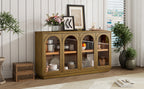 TREXM 4-Door Large Storage Buffet Cabinet with Glass Doors, Arched Cabinet with Adjustable Shelves for Kitchen, Dining Room and Living Room (Old Pine) - Grand Goldman Shop