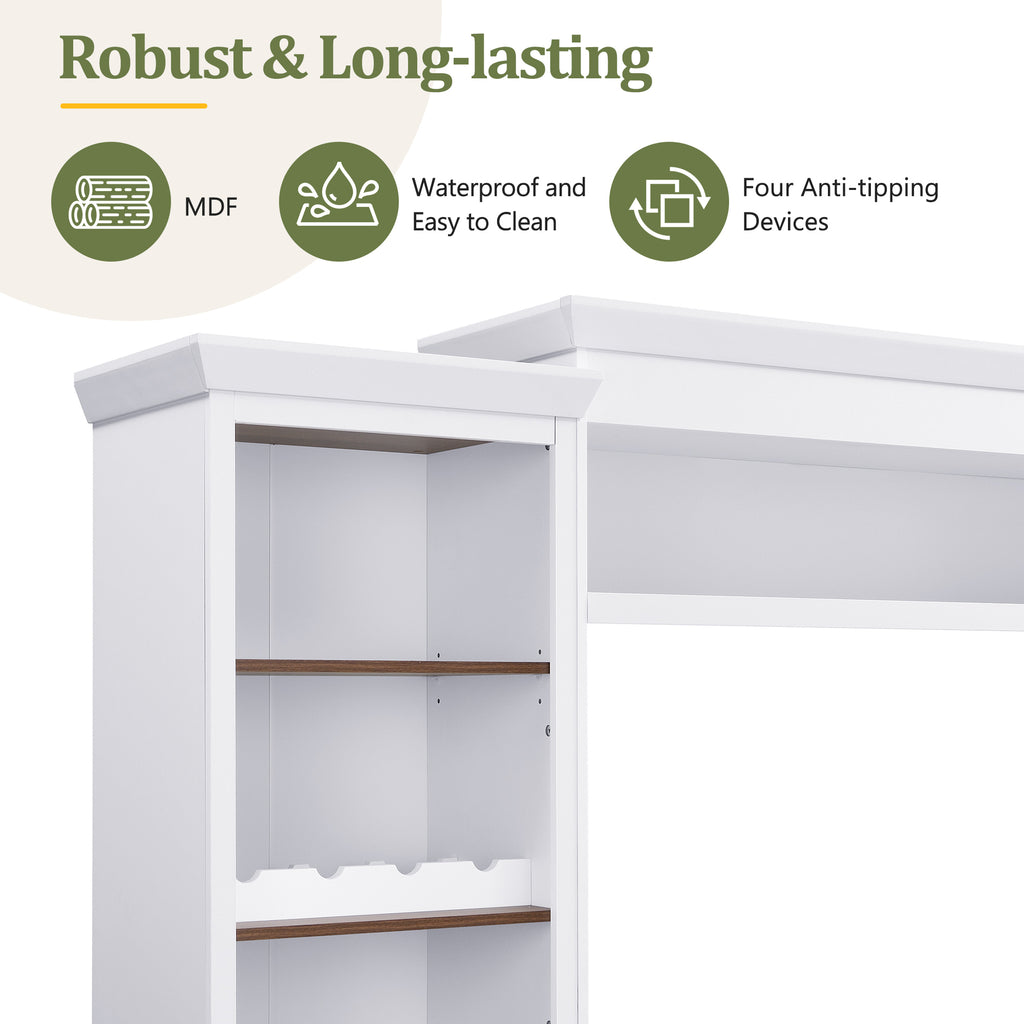 Farmhouse Entertainment Wall Unit with Bookshelf for TVs Up to 70', Walnut TV Stand with Adjustable Shelves, Mid-Century Media Console with Wine Rack for Living Room, White (NEW SKU: N721S000046K-2) - Grand Goldman Shop
