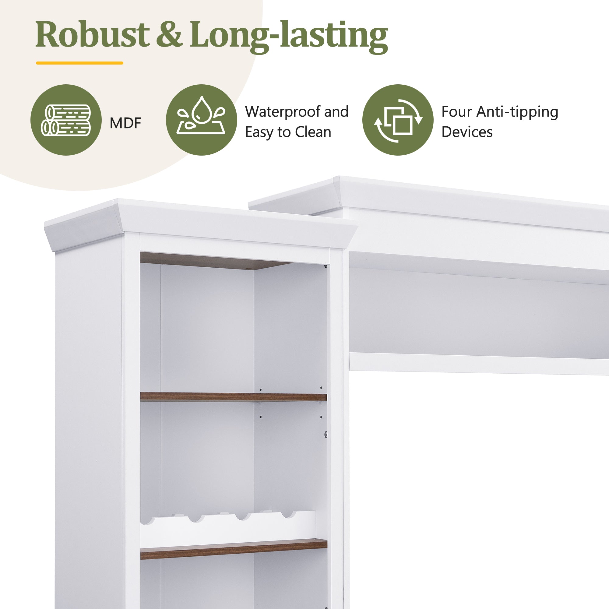 Farmhouse Entertainment Wall Unit with Bookshelf for TVs Up to 70', Walnut TV Stand with Adjustable Shelves, Mid-Century Media Console with Wine Rack for Living Room, White (NEW SKU: N721S000046K-2) - Grand Goldman Shop