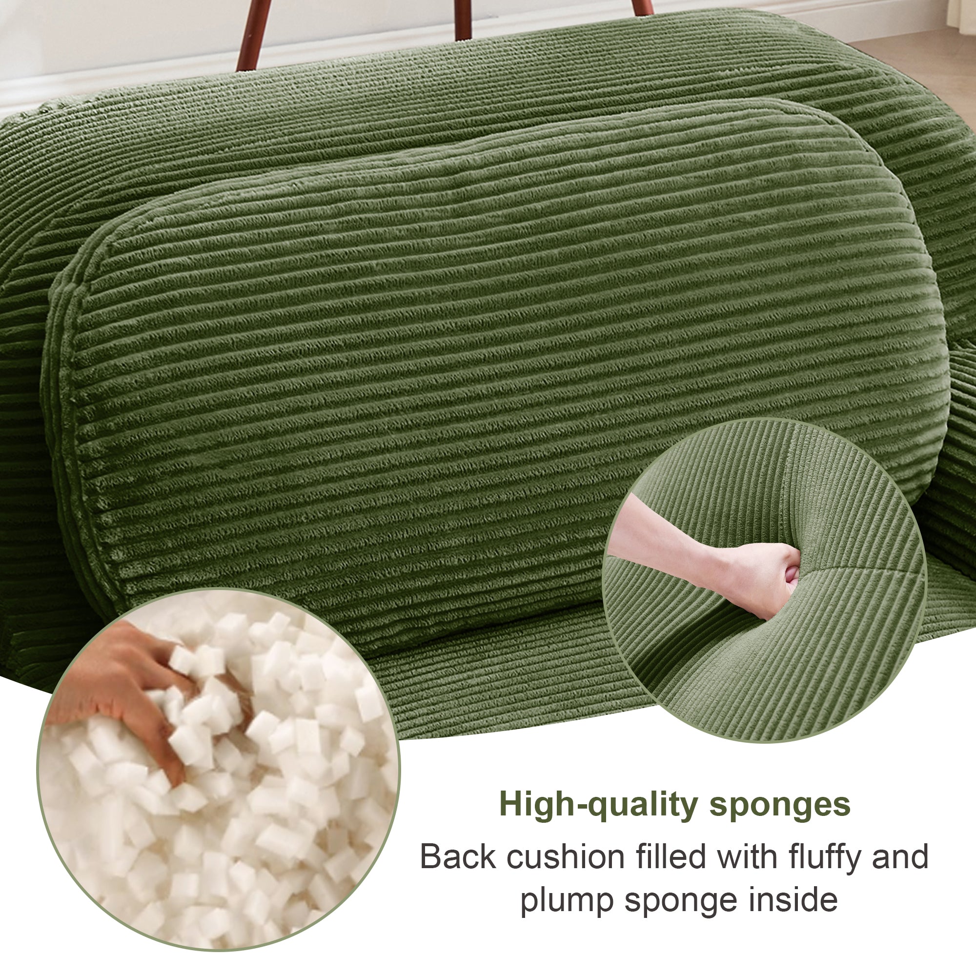 82'' loveseat sofa in luxuryCorduroy Fabric modular for free combo separation curved armrests ,anti-slip design high-resilience sponge fits living rooms bedrooms Audiovisual Room,Olive green - Grand Goldman Shop
