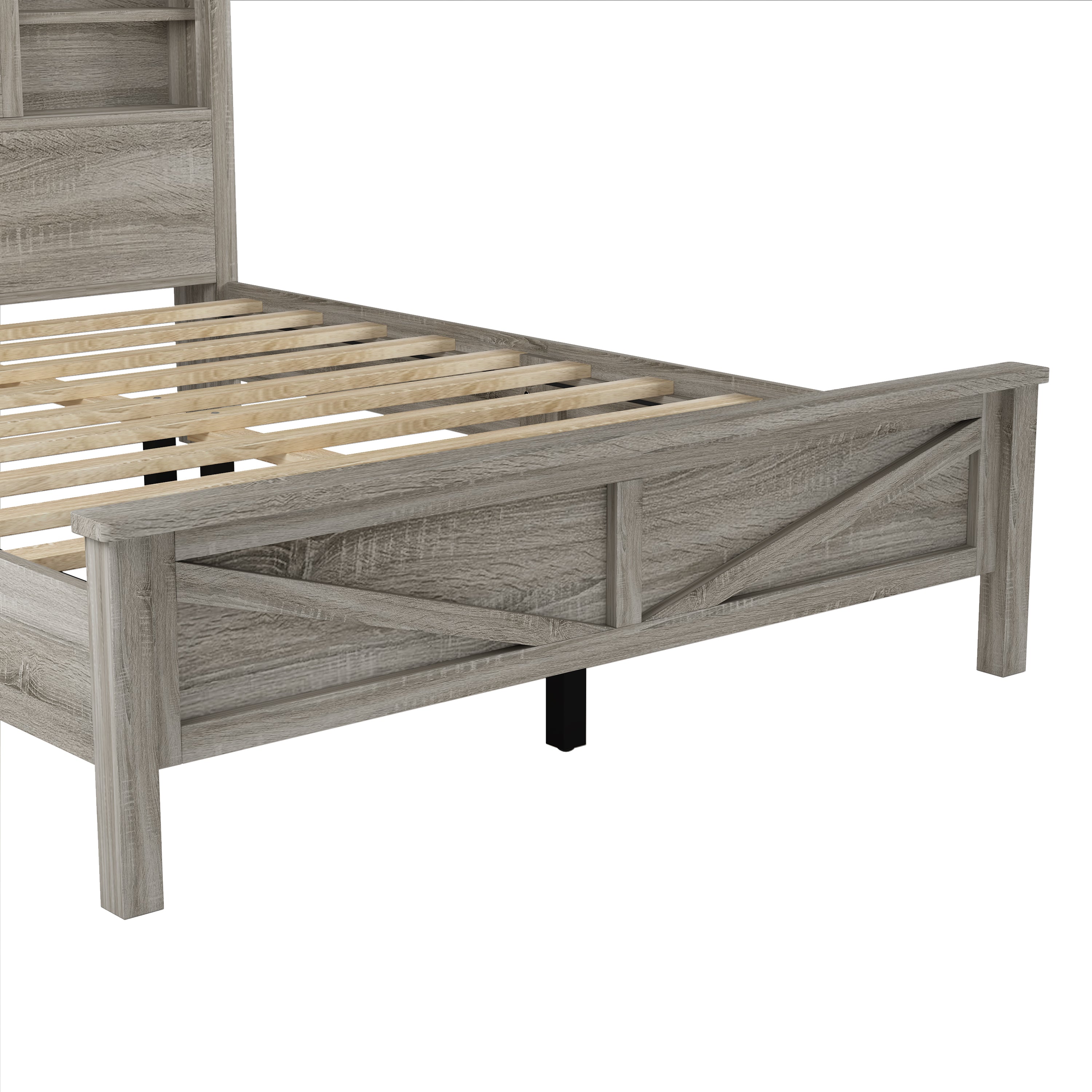 3-Pieces Bedroom Sets Queen Size Farmhouse Platform Bed with Double Sliding Door Storage Headboard and Charging Station, Storage Nightstand and Dresser, Antique Gray(Old SKU HL000092AAG) - Grand Goldman Shop