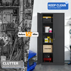 72'H Metal Garage Storage Cabinet, Black Tool Steel Locking Cabinet with Doors and 4 Shelves, Tall Cabinets for Garage Storag