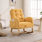 LY-5104 Yellow  Accent Rocking  Chair with  Footrest High Back Rubber Wood Rocking Legs Bedroom Living Space   26.77D X 38.36W X 39.76H Inch - Grand Goldman Shop