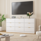 White 9 Drawer Dresser, 63' Large Deep Chest of Drawers, Wooden Dresser Storage Cabinet with 9 Drawers for Bedroom, Long Dressers for Living Room, Hallway - Grand Goldman Shop