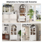 K&K 71' Tall Arched Kitchen Pantry Cabinet with 2 Large Drawers, Modern Farmhouse Kitchen Storage Cabinets with Adjustable Shelves, Glass Door, Wood Versatile Cupboard for Kitchens, Dining Room, White - Grand Goldman Shop