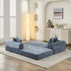 Comfy Convertible Folding Mattress Couch, Floor Sofa Bed, Chenille Floor Sofa with Armrest, Floor Sofa Lounge Couch for Living Room Bedroom Lounge Studio-Blue - Grand Goldman Shop