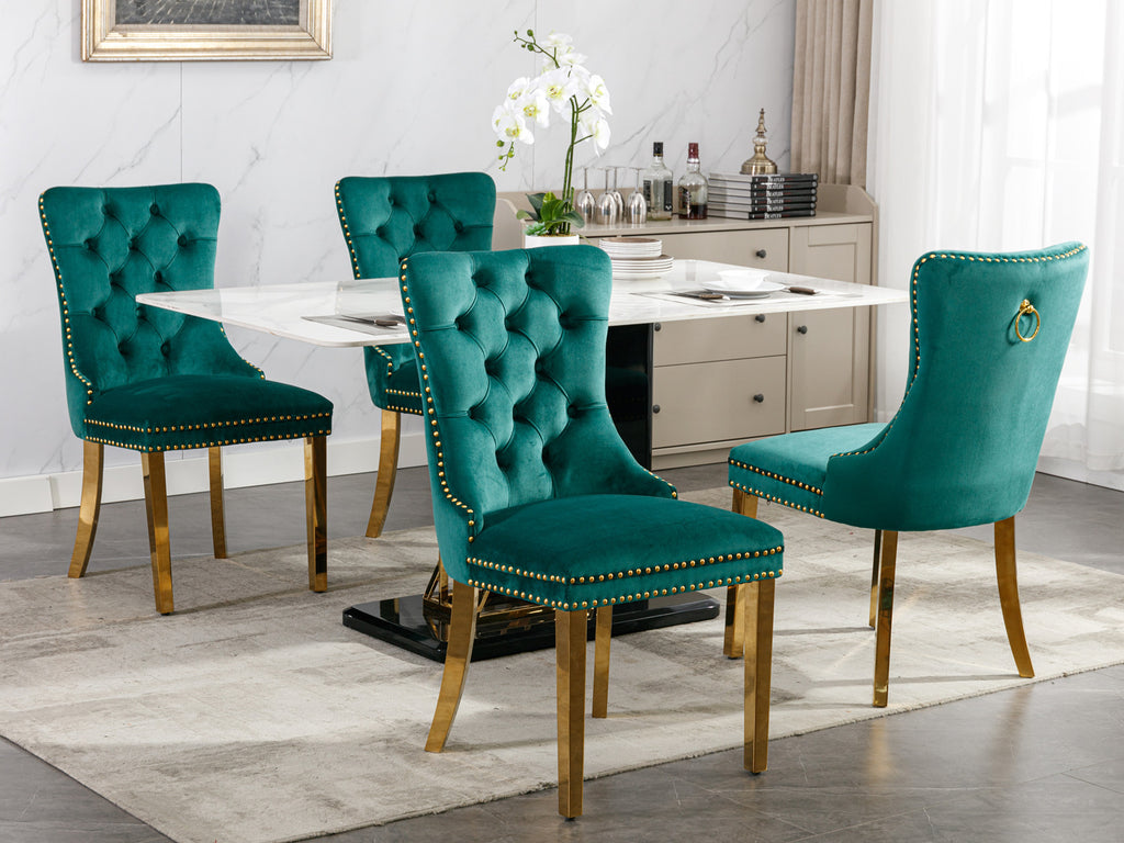 A&A Furniture,Nikki Collection Modern, High-end Tufted Solid Wood Contemporary Velvet Upholstered Dining Chair with Golden Stainless Steel Plating Legs,Nailhead Trim,Set of 2，Black and Gold, SW1601GN - Grand Goldman Shop