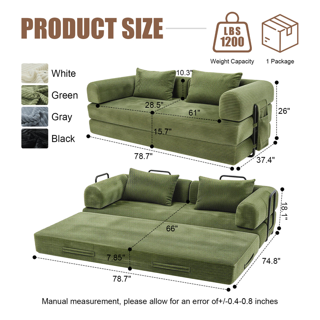 78 Inch Convertible Sleeper Sofa Bed, Futon Boneless Couch Lounge Loveseat with Pull Out Bed, No Assembly Required - Grand Goldman Shop