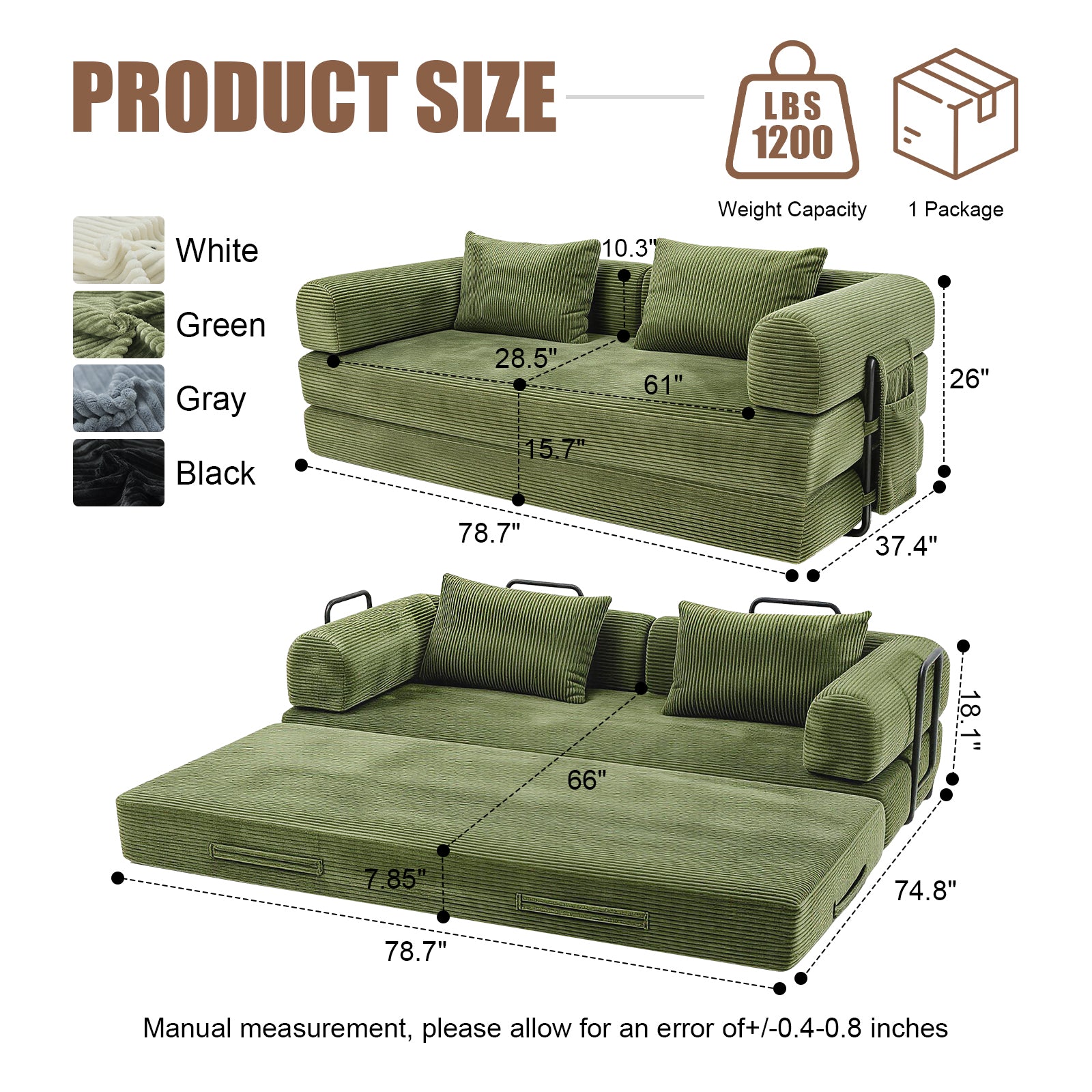 78 Inch Convertible Sleeper Sofa Bed, Futon Boneless Couch Lounge Loveseat with Pull Out Bed, No Assembly Required - Grand Goldman Shop