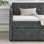 Mid-Century Grey Upholstered Twin Daybed with Trundle, Waved Arms, Eucalyptus Wood Frame, 80.5''x44.5''x33.5'' - Grand Goldman Shop