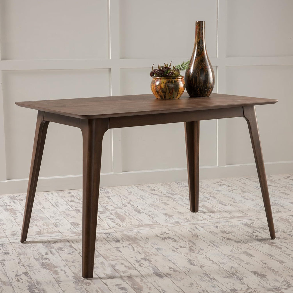 Mid-Century Modern Dining Table with Walnut Rubberwood Legs and Faux Wood Top, 47.20' W x 29.50' D x 29.50' H - Grand Goldman Shop