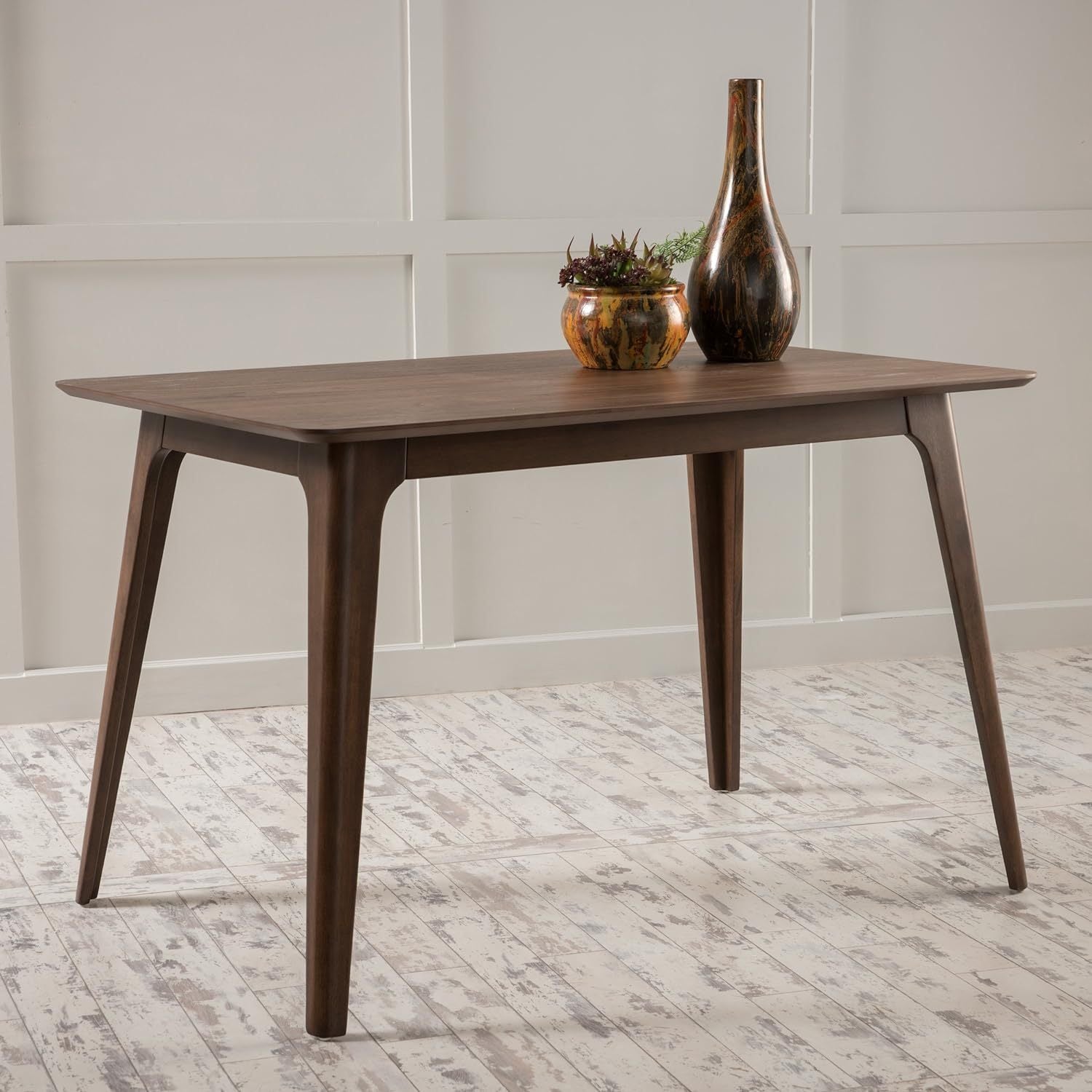 Mid-Century Modern Dining Table with Walnut Rubberwood Legs and Faux Wood Top, 47.20' W x 29.50' D x 29.50' H - Grand Goldman Shop
