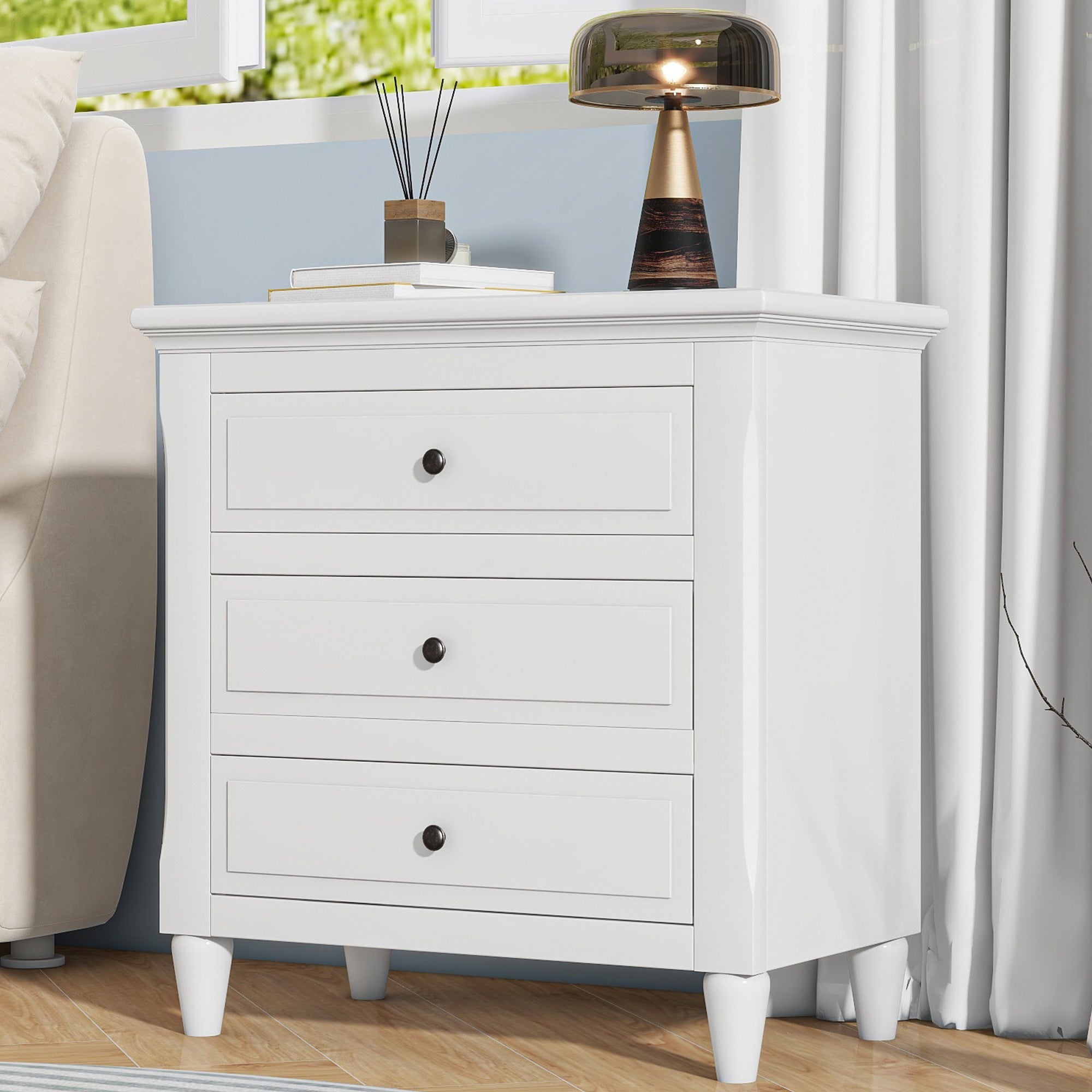 U_STYLE 28''painted Nightstand with 3 Drawers and Smooth Gliding Rails ,Simple Bedside Cabinet with Metal handle, Minimalist Sofa Side Table with rubber legs for Bedroom Sofa Couch Office - Grand Goldman Shop