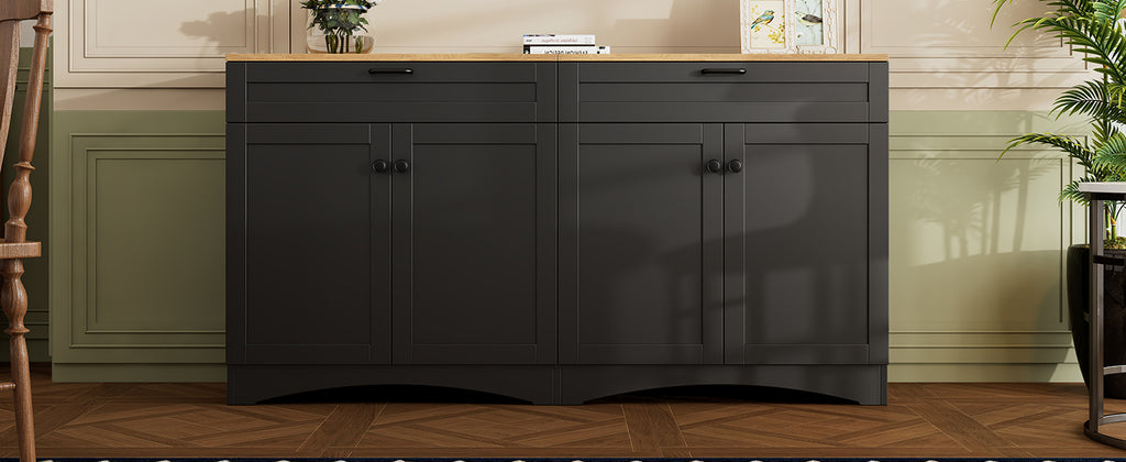 ON-TREND Farmhouse TV Stand with 2 Drawers for TVs Up to 70', Versatile Wood Grain Sideboard with Adjustable Shelves, Mid-Century Buffet Cabinet with Rustic Handles for Living Room/Bedroom, Black - Grand Goldman Shop