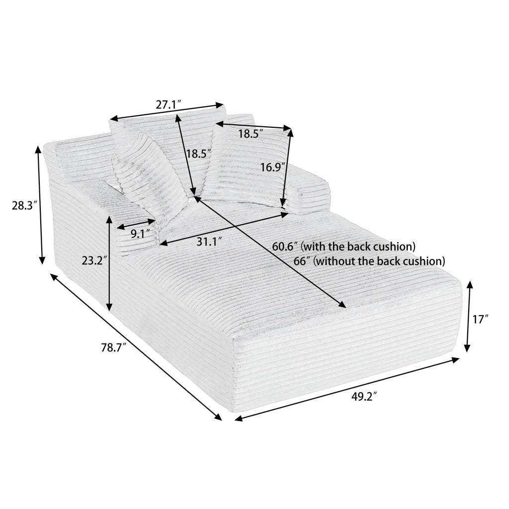 Oversized Chaise Lounge Chair Indoor, Corduroy Upholstered Modern Sofa Couch in Dark Grey, No Assembly Required, Comfy Sleeper Sofa for Living Room or Office - Grand Goldman Shop