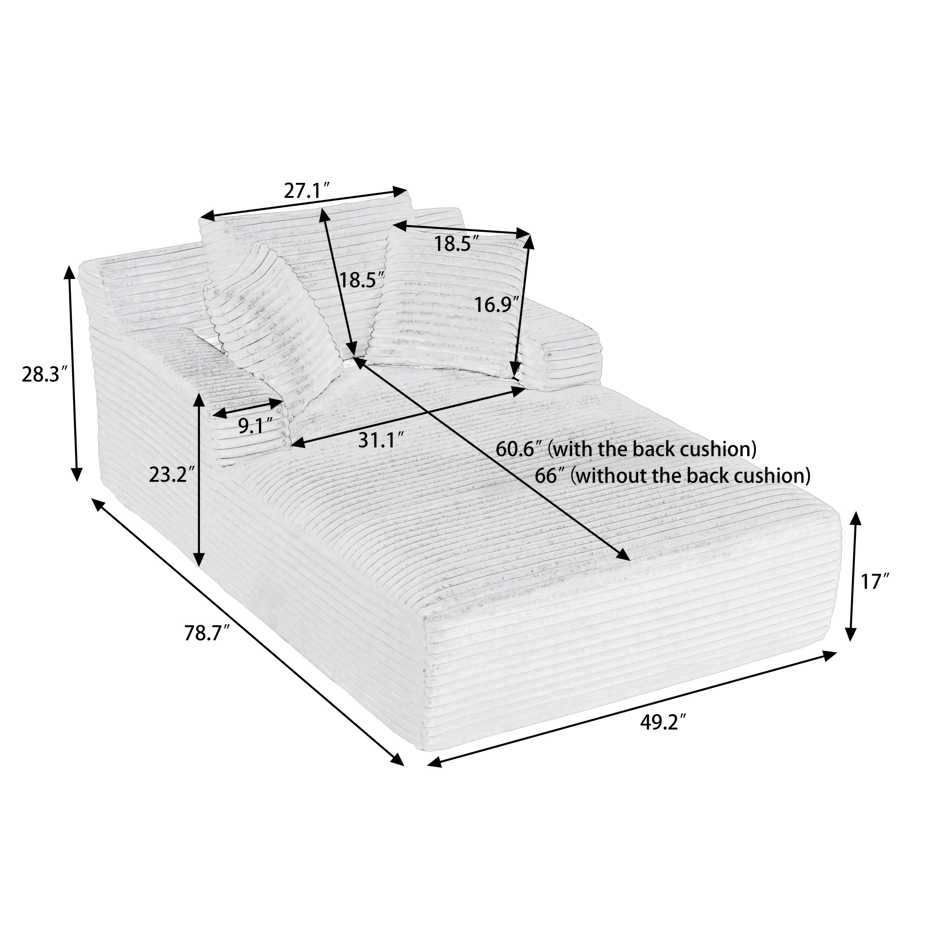 Oversized Chaise Lounge Chair Indoor, Corduroy Upholstered Modern Sofa Couch in Dark Grey, No Assembly Required, Comfy Sleeper Sofa for Living Room or Office - Grand Goldman Shop