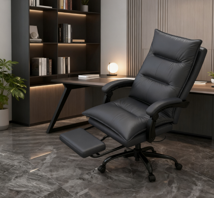 High-End Dark Gray Office Recliner with Adjustable Footrest - Luxury Craftsmanship for Professionals Seeking All-Day Comfort 