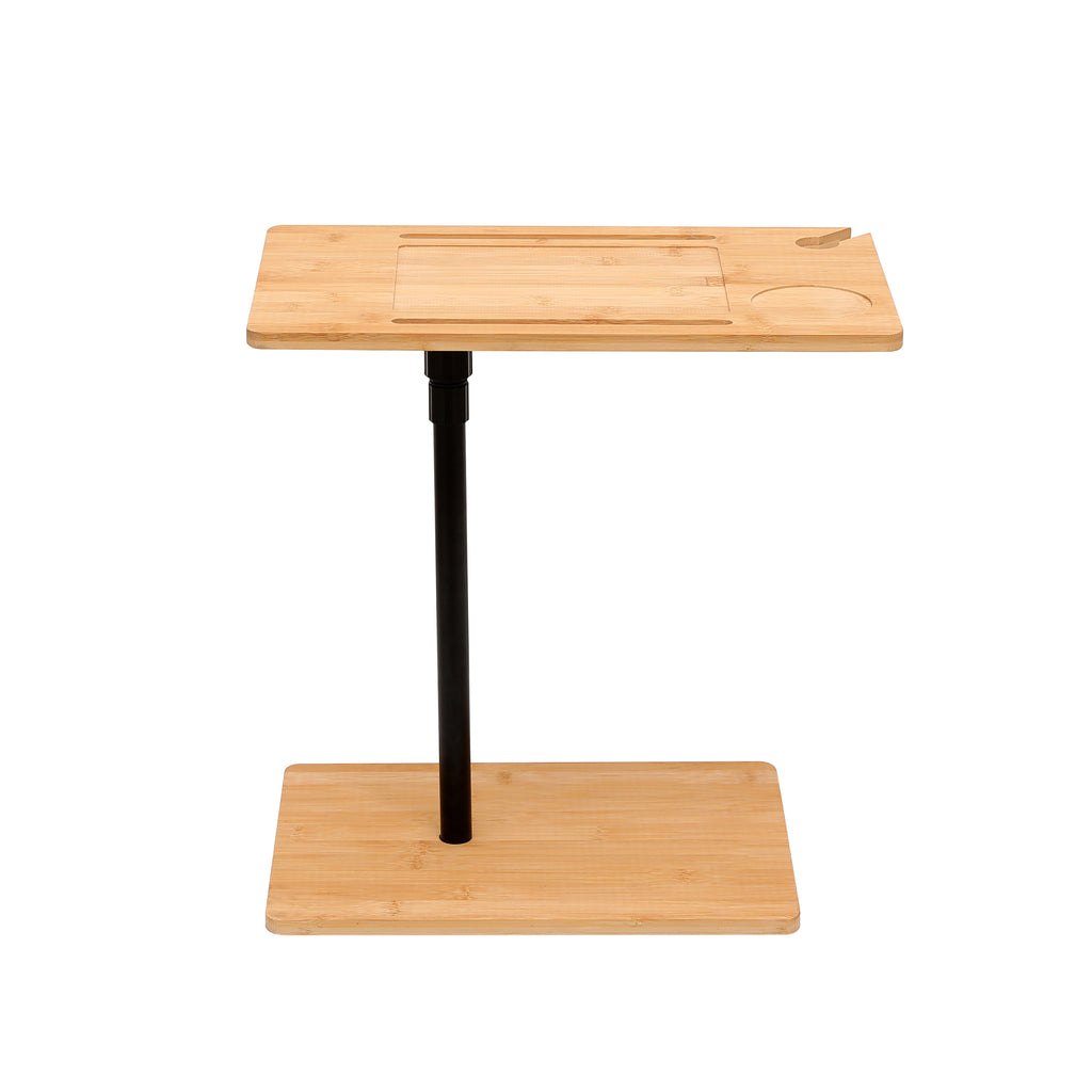 Bamboo Couch Tray Table Height Adjustable C-Shaped End Table with Slots 2 Tier Sofa Side Table for Living Room & Bedroom (Rectangle + Rectangle) - Grand Goldman Shop