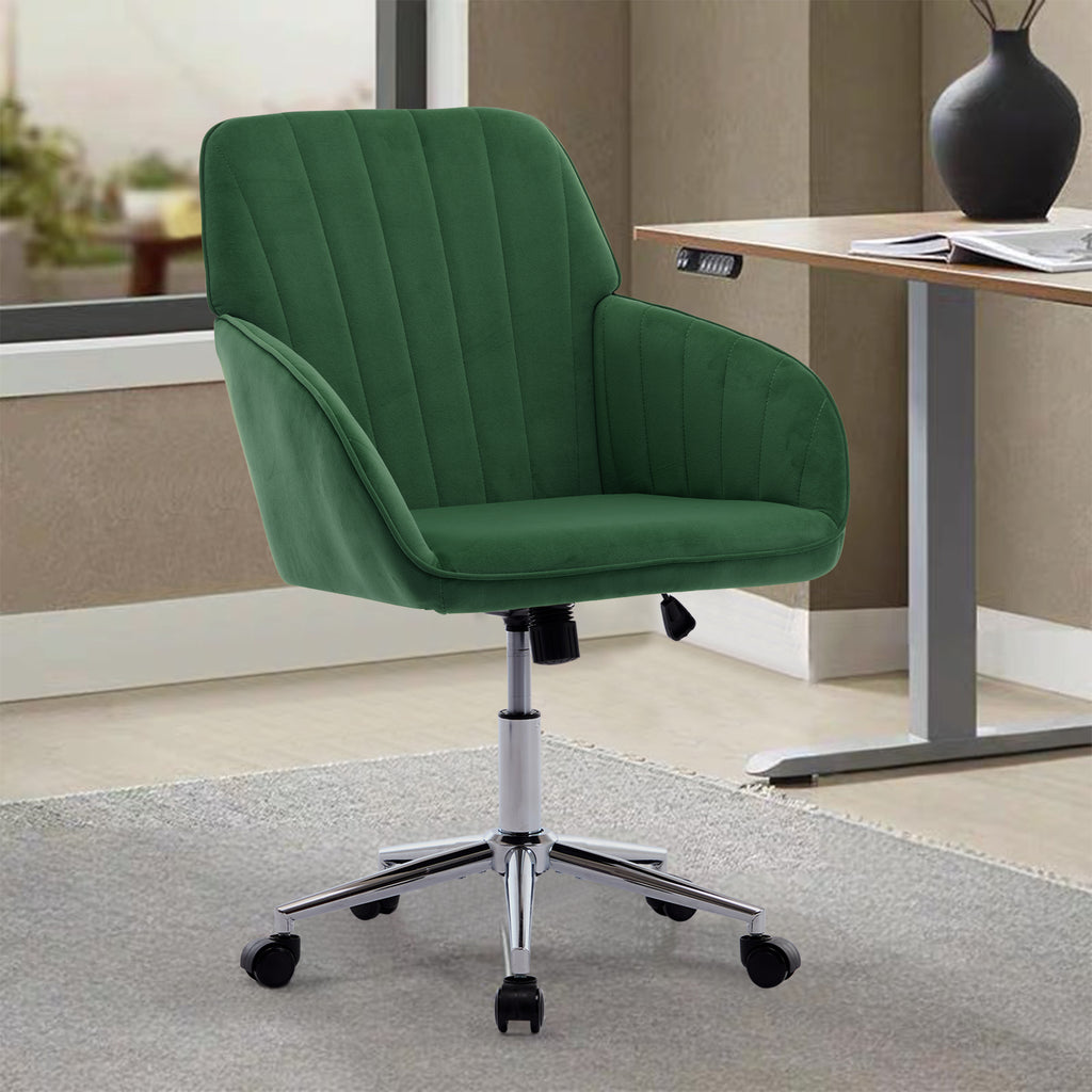 TY Adjustable Office Chair, Ergonomic Swivel Chair with Velvet Backrest Seat in Green, Comfortable for Long Sitting | Premium