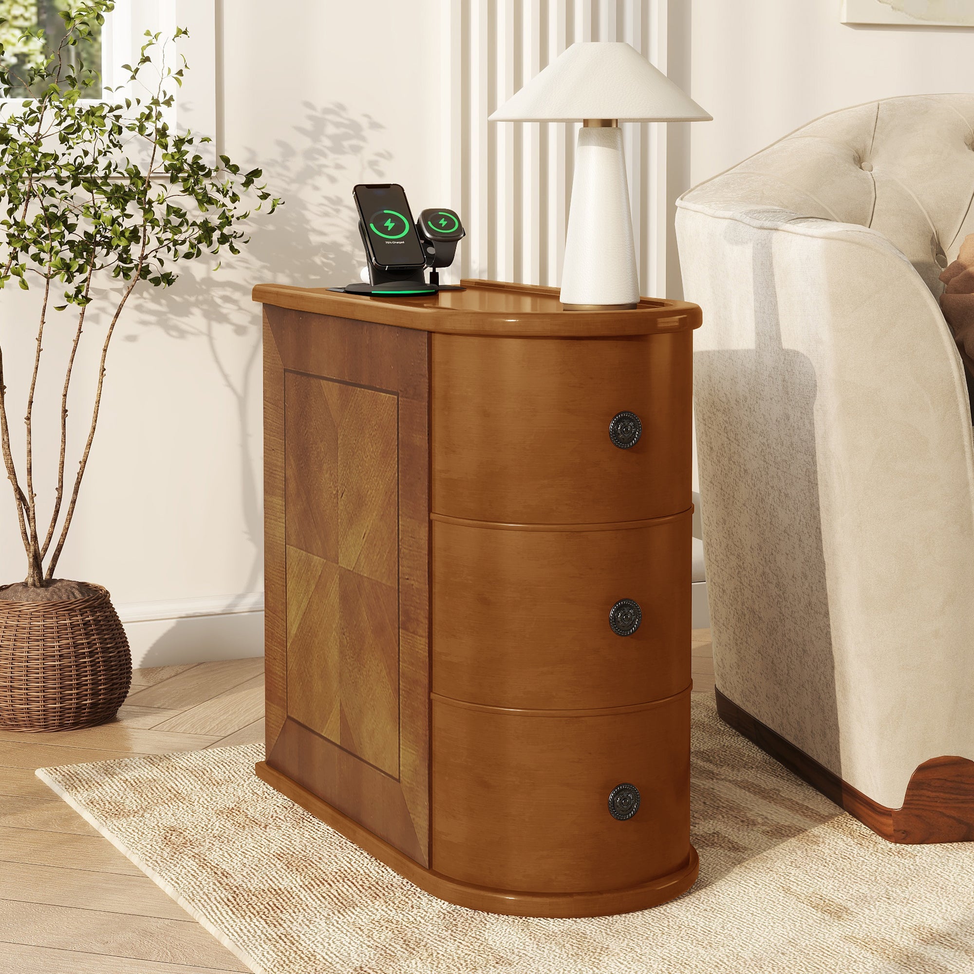 End Table with Charging Station, Sofa Side Table with Drawers, No Assembly Required, Expect Arrival Date (2025/5/27) - Grand Goldman Shop