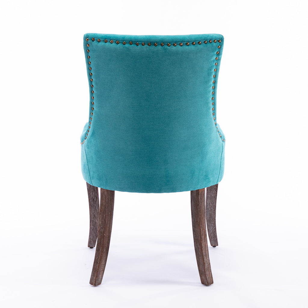 A&A Furniture,Ultra Side Dining Chair，Thickened fabric chairs with neutrally toned solid wood legs， Bronze nail head，Set of 2，Blue - Grand Goldman Shop