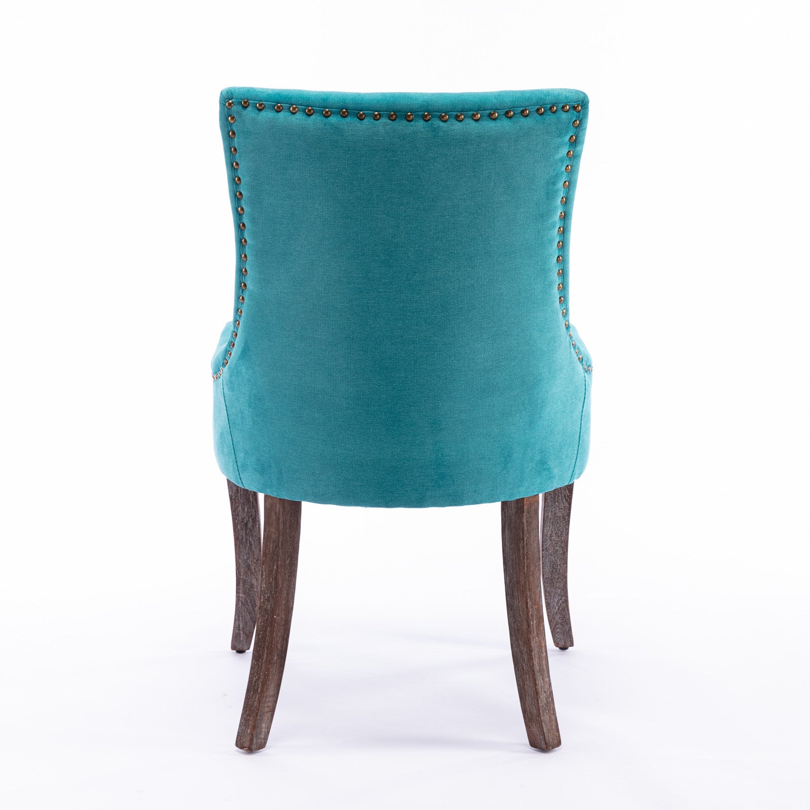 A&A Furniture,Ultra Side Dining Chair，Thickened fabric chairs with neutrally toned solid wood legs， Bronze nail head，Set of 2，Blue - Grand Goldman Shop
