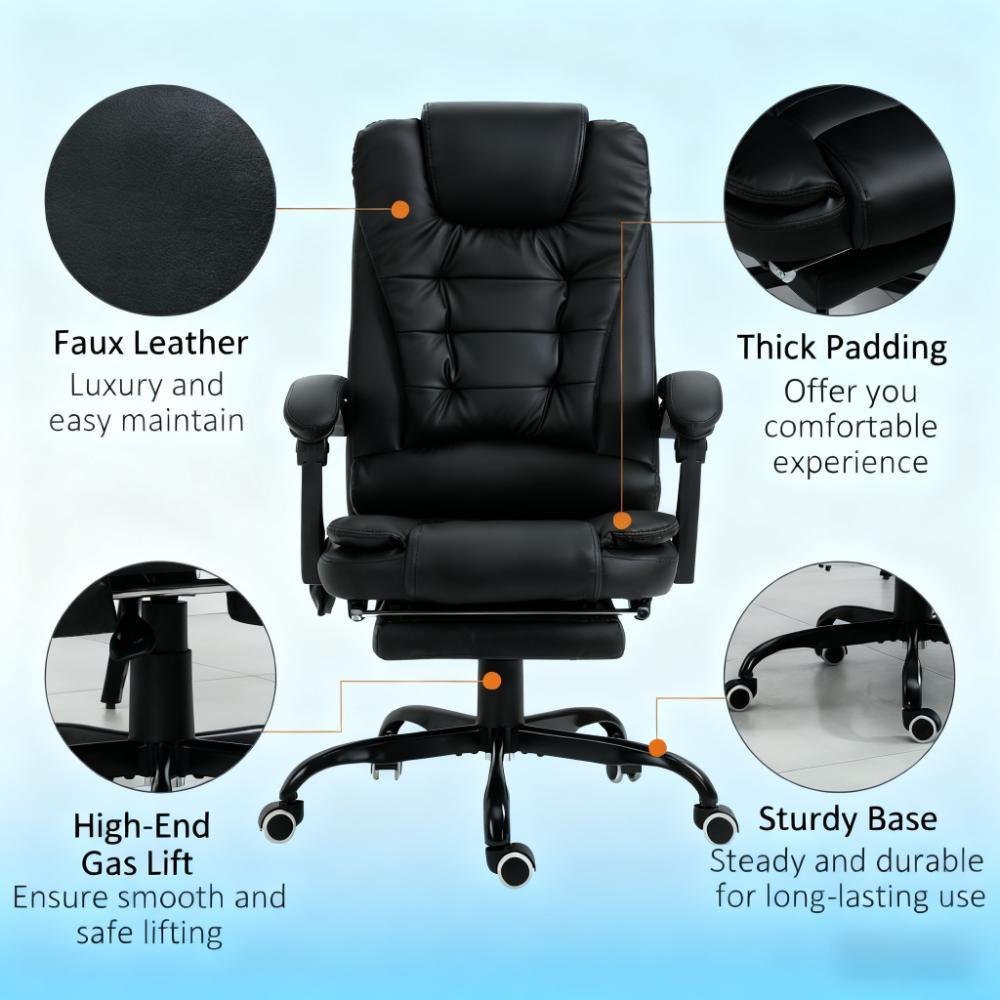 Massage Office Chair High Back Executive Recliner with Lumbar Support,Footrest,Reclining Back,Adjustable Heigh - Grand Goldma