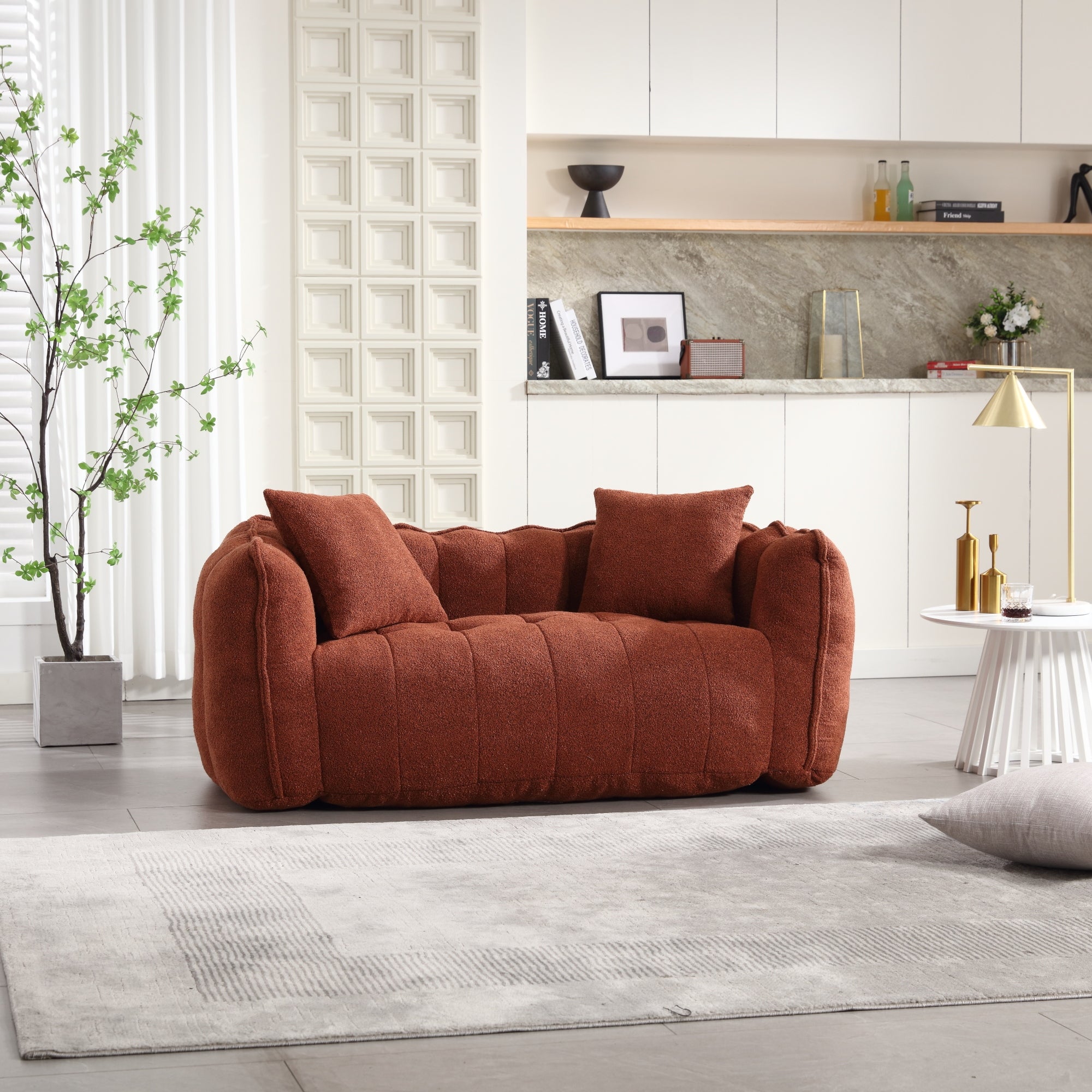 Cozy Beanbag Chair with High Resilience Foam Core for Two - Red Chenille, 66x35x25 inches - Grand Goldman Shop
