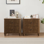 Mid Century Modern Fluted Nightstand 2-Piece Set, 21.65' Wide Wooden Bedside Table with 3 Drawers, Walnut Finish - Grand Goldman Shop