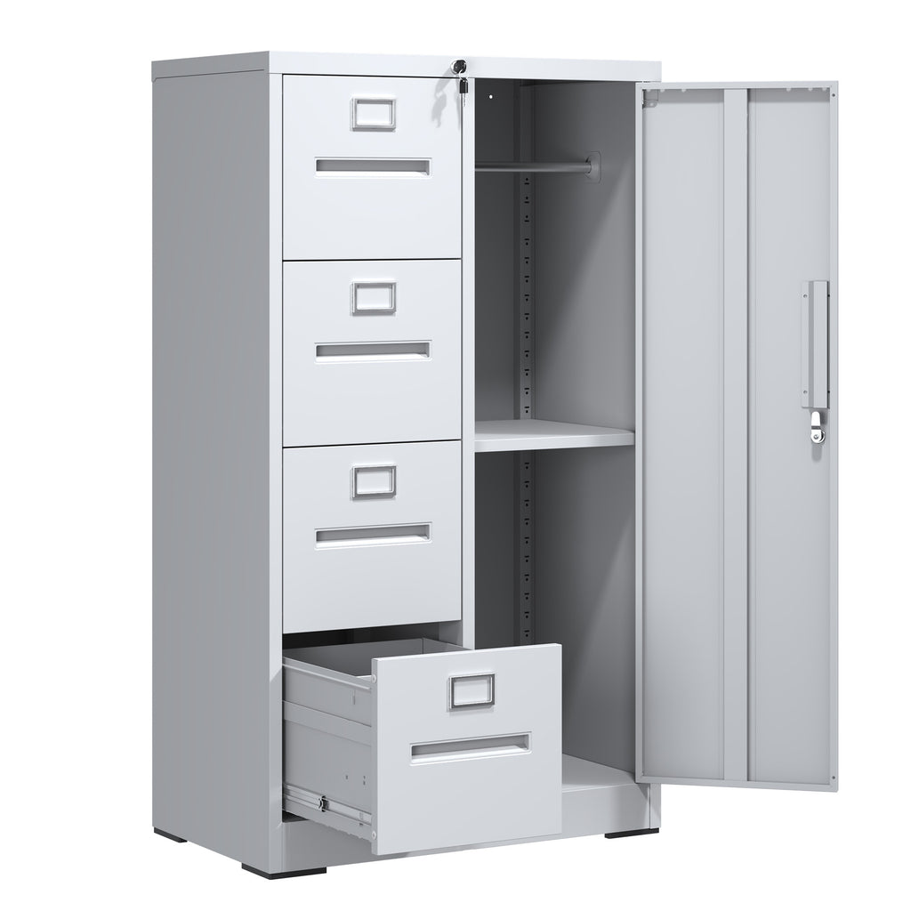 Metal Storage Vertical Filing Cabinet with Lock, Steel File Locker with 4 Drawers and 1 door for School, Living Room, Bedroom