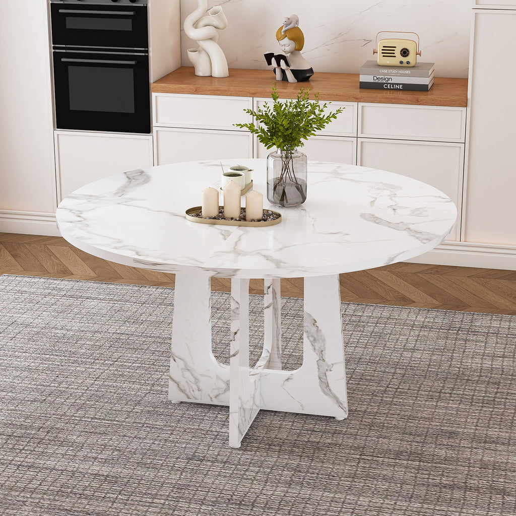 Modern Farmhouse 47.24' Round Dining Table for 4 with Marble White Finish MDF and Iron - Grand Goldman Shop