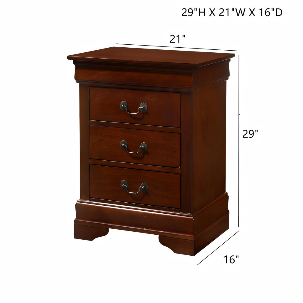 Elegant Nightstand with Three Drawers Cherry Finish Particle Board 29x21x16 Inches - Grand Goldman Shop