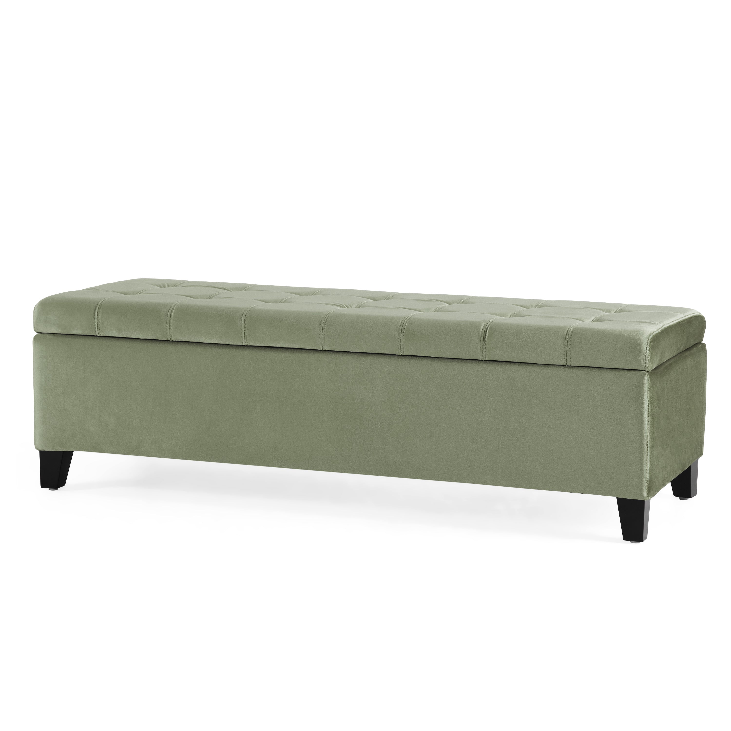 Wendover Elegant Velvet Tufted Storage Bench with Lift-Up Top and Birch Wood Legs - Grand Goldman Shop