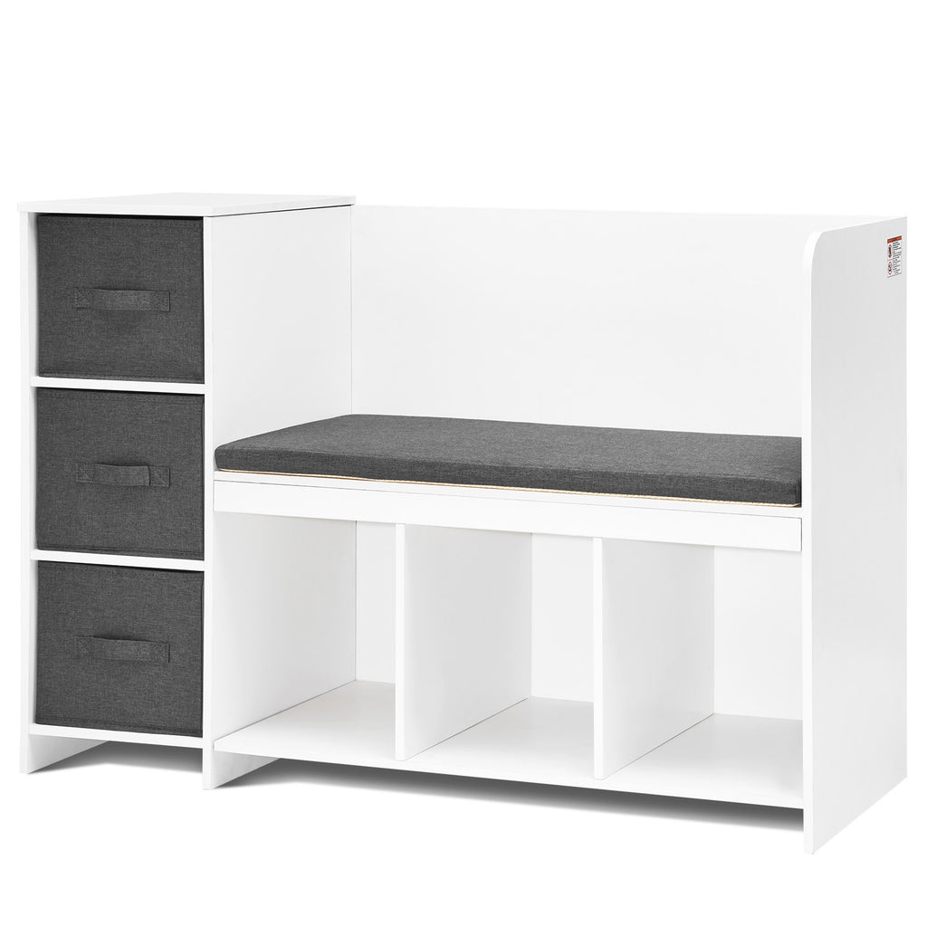 Kids Reading Nook Bench, Toddler Bookshelf and Bookcase with Detachable Seat Cushion, 6-Cubby Storage Organizer Bench with 3 