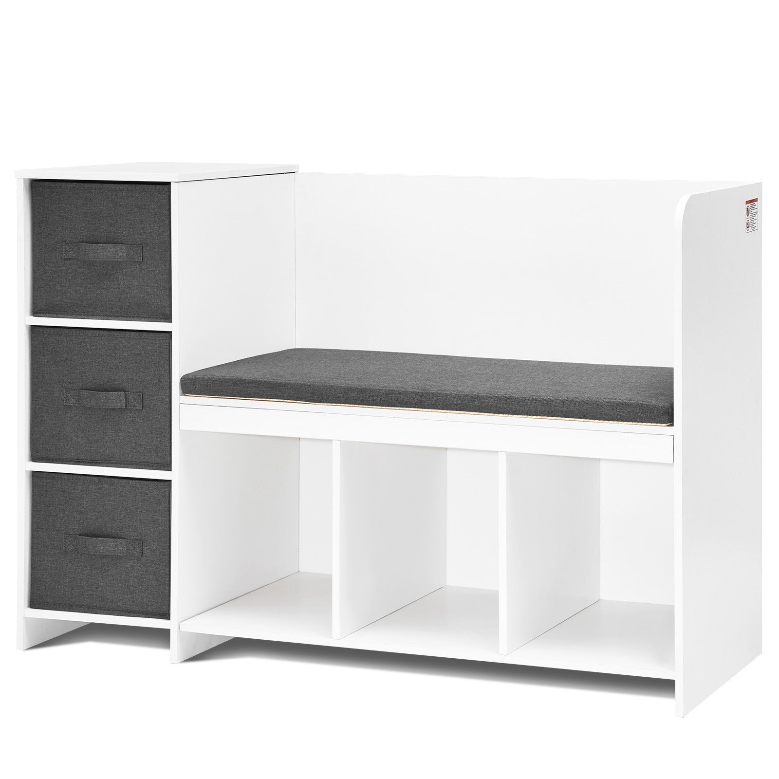 Kids Reading Nook Bench, Toddler Bookshelf and Bookcase with Detachable Seat Cushion, 6-Cubby Storage Organizer Bench with 3 