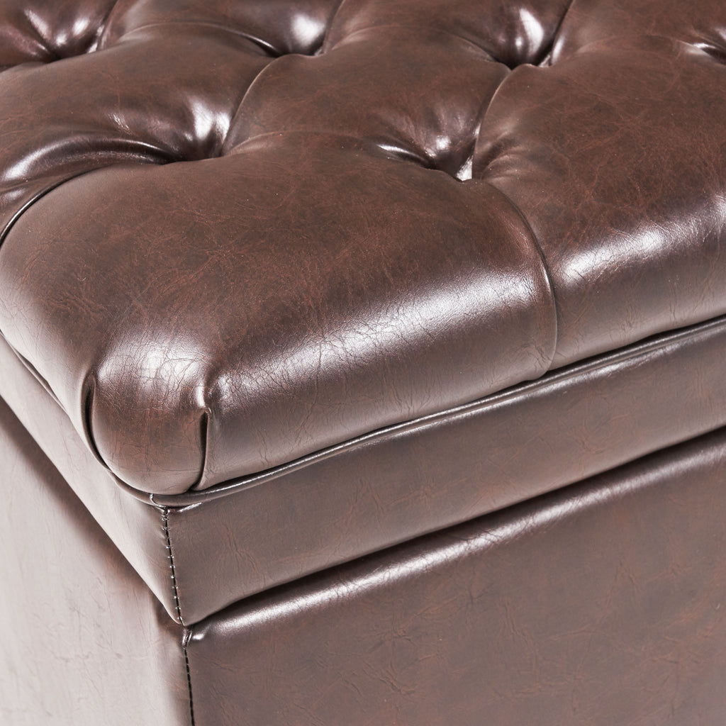 Cancia 50' Wide Faux Leather Tufted Rectangle Storage Ottoman Brown PU - Grand Goldman Shop
