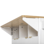 K&K 55.5' Fluted Kitchen Island with 2 Drop Leaf, Kitchen Storage Cart with Power Outlet, 4 Doors, Spice rack, Rolling Island Table with Wood-grain Top, Curved Edge for Kitchen, Dining Room,White - Grand Goldman Shop