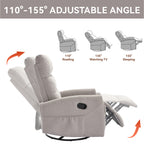 Manual Recliner Chair with Rocker and Swivel in Fabric for Living Room, Grey - Grand Goldman Shop