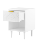 Modern White Nightstand with One Drawer and Open Shelf, Gold-Accented Handle, 22.83'' H, MDF, White - Grand Goldman Shop