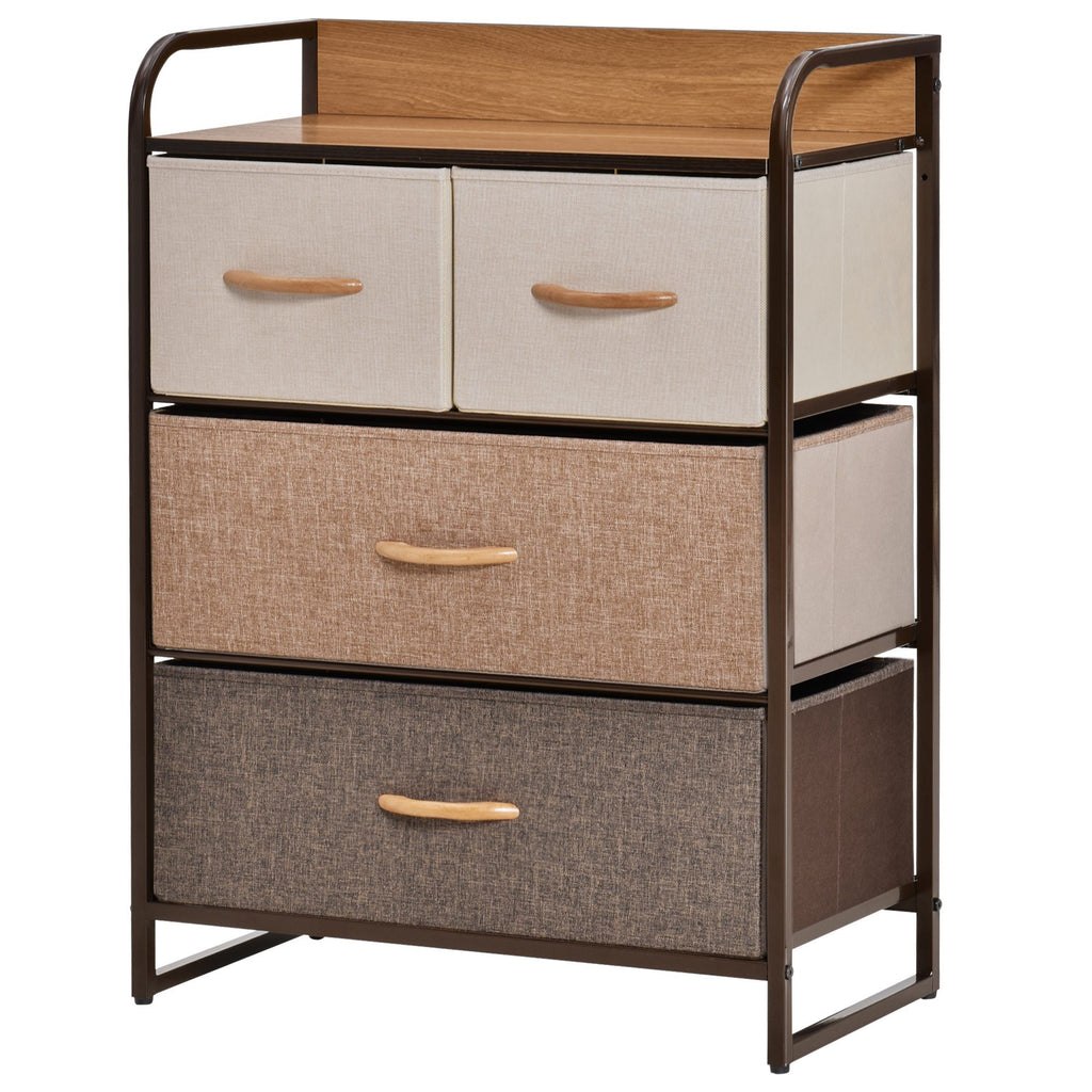 HOMCOM 4-Drawer Dresser, Fabric Drawers, 3-Tier Storage Organizer for Bedroom Entryway, Tower Unit with Steel Frame and Wooden Top, Maple Wood - Grand Goldman Shop