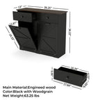 Farmhouse Black Double Tilt Out Trash Cabinet with Hideaway Drawer and Barn Door Style, Engineered Wood, 39.3''×13''×34.45'' - Grand Goldman Shop