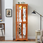 Lighted Glass Curio Display Cabinet,Display Cabinet,Glass Storage Cabinet Glass Wine cabinet Wood Frame Toy Display for Living Room, Kitchen, Pantry light bulb included OAK - Grand Goldman Shop